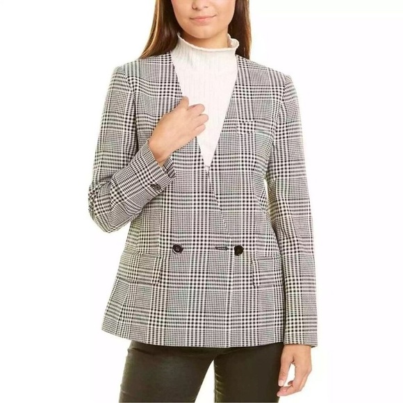 Club Monaco Black White Check Ginghams Double Breasted Collarless Blazer Jacket - Picture 6 of 13